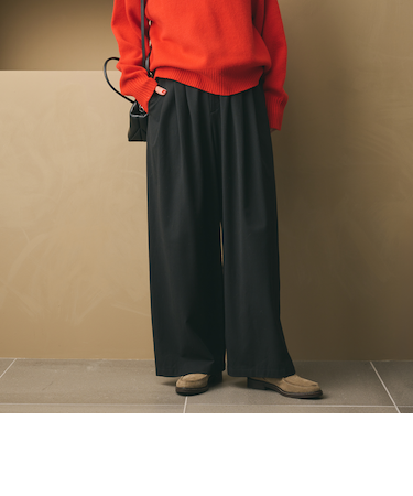 毛ポリエステルレーヨンブレンド ワイドタックパンツ