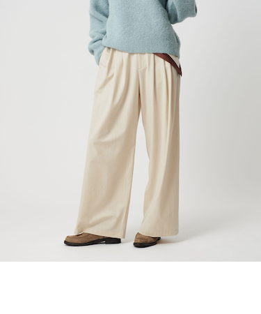 毛ポリエステルレーヨンブレンド ワイドタックパンツ
