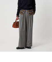 毛ポリエステルレーヨンブレンド ワイドタックパンツ