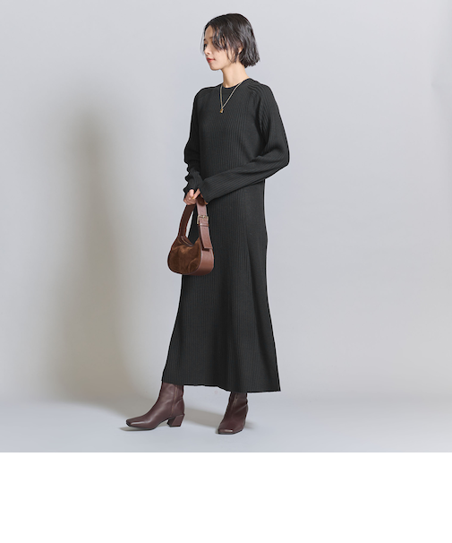 【WEB限定 Wardrobe DAILY MINIMAL】リブニットフレアワンピース