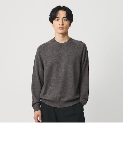 7ゲージ ファイン MRN クルーネック ニット 手洗い可能