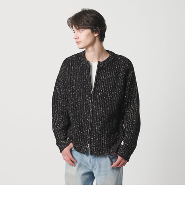 スラブ クルーネック ジップ カーディガン