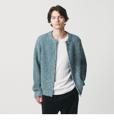 スラブ クルーネック ジップ カーディガン