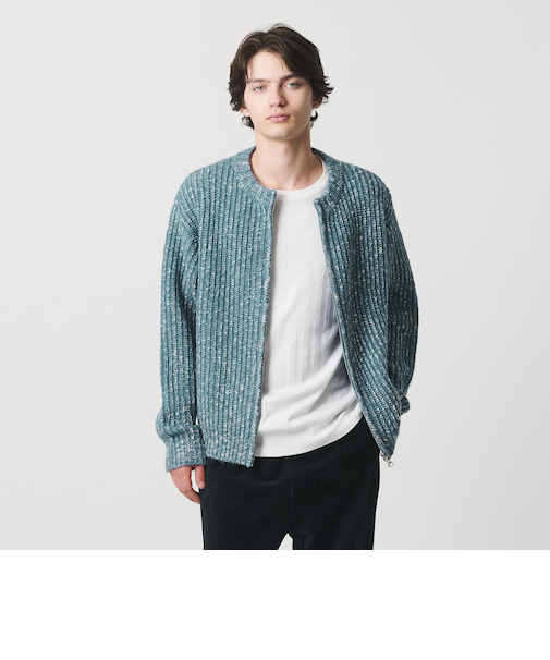 スラブ クルーネック ジップ カーディガン