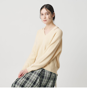 アゼ スリットVネック ニットプルオーバー ウォッシャブル