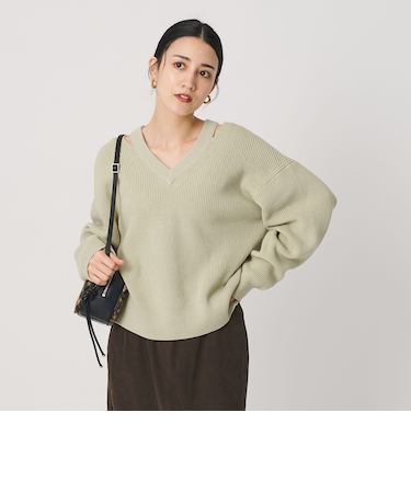 アゼ スリットVネック ニットプルオーバー ウォッシャブル