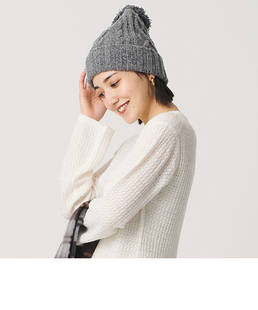 ネップ ポンポン ニットキャップ 2WAY