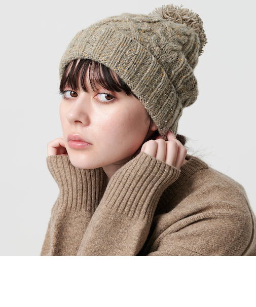 ネップ ポンポン ニットキャップ 2WAY