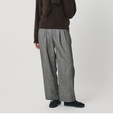 【WEB限定】裏起毛ヘリンボーン タックワイドパンツ ウォッシャブル
