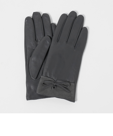 レザー×スエード コンビ リボン グローブ