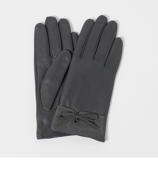 レザー×スエード コンビ リボン グローブ