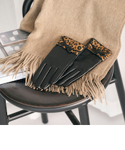 レザー×レオパードスエード コンビ リボン グローブ