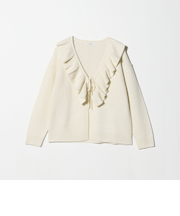 ウールレーヨン ラッフルフリル ニットカーディガン