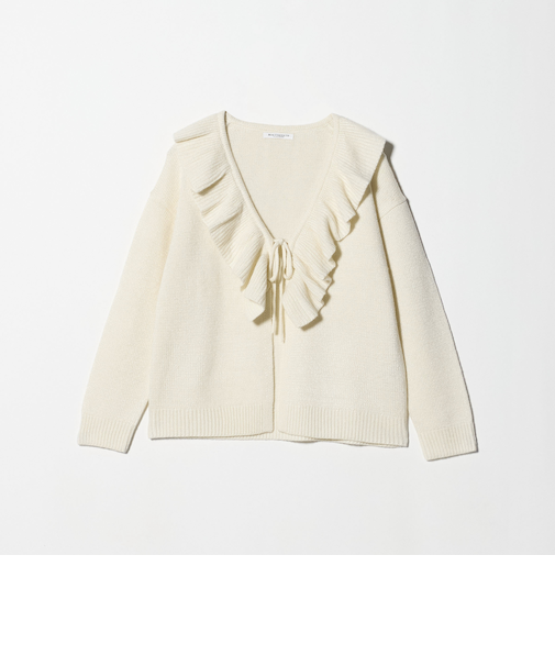 ウールレーヨン ラッフルフリル ニットカーディガン