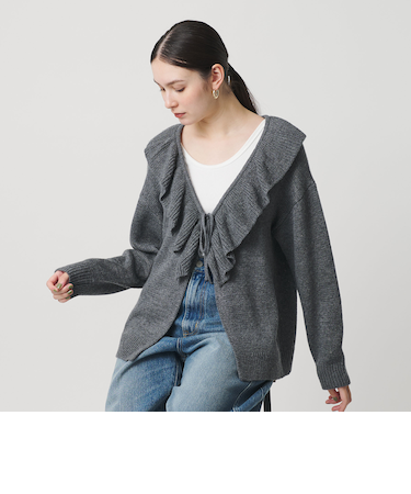 ウールレーヨン ラッフルフリル ニットカーディガン