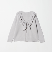 ウールレーヨン ラッフルフリル ニットカーディガン