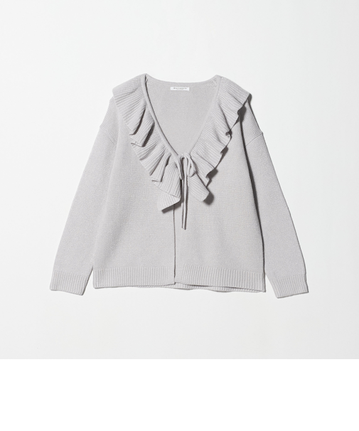 ウールレーヨン ラッフルフリル ニットカーディガン