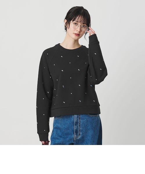 SHIPS any:〈手洗い可能〉ポリエステル ベロア 刺繍 タック フレア