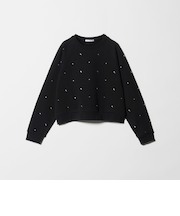 コットン裏毛 ラインストーン スウェットプルオーバー