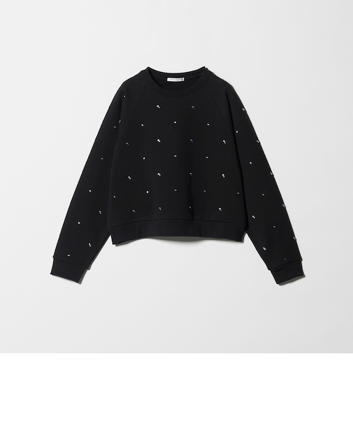 コットン裏毛 ラインストーン スウェットプルオーバー