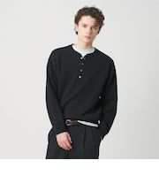 リラックス 4ボタン ヘンリーネック ニット