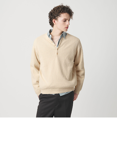 リラックス 4ボタン ヘンリーネック ニット