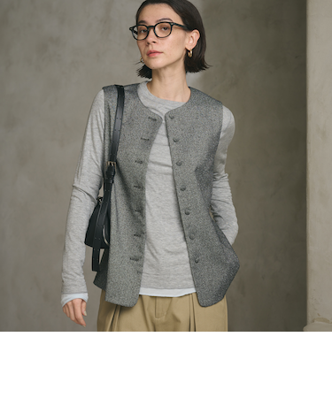 ツイードライク バックペプラム ベスト