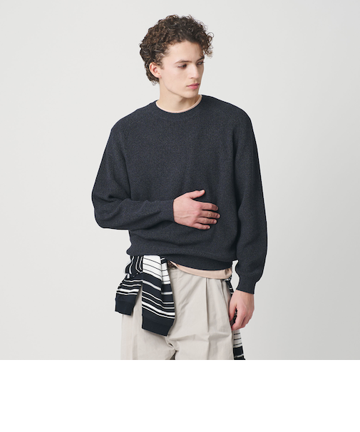 ブークレ ミックス 12ゲージ アゼ クルーネック ニット ウォッシャブル