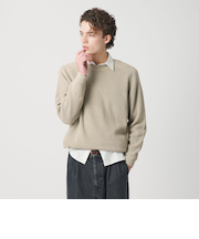 ブークレ ミックス 12ゲージ アゼ クルーネック ニット ウォッシャブル