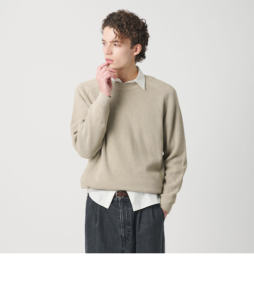 ブークレ ミックス 12ゲージ アゼ クルーネック ニット ウォッシャブル