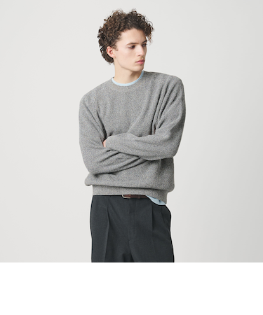 ブークレ ミックス 12ゲージ アゼ クルーネック ニット ウォッシャブル