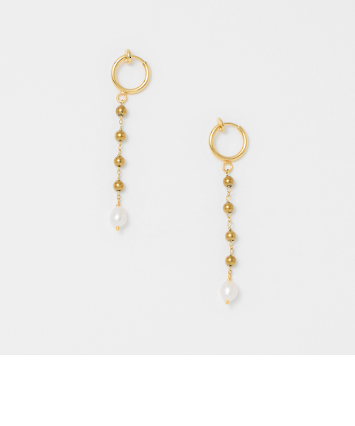 ＜Causerie＞ストーン×淡水パール ライン イヤリング