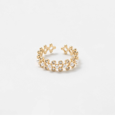 プレイド パールモチーフ×ビジュー リング