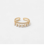 パールモチーフ×ビジュー 2連リング