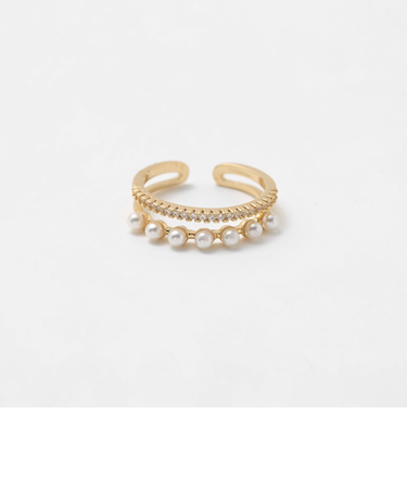 パールモチーフ×ビジュー 2連リング