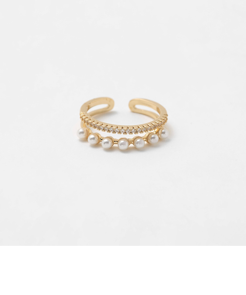 パールモチーフ×ビジュー 2連リング