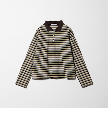 コットンボーダー ポロカラー プルオーバー