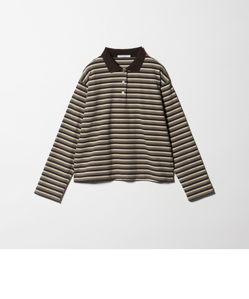 コットンボーダー ポロカラー プルオーバー