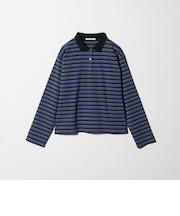 コットンボーダー ポロカラー プルオーバー