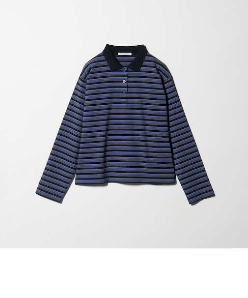 コットンボーダー ポロカラー プルオーバー