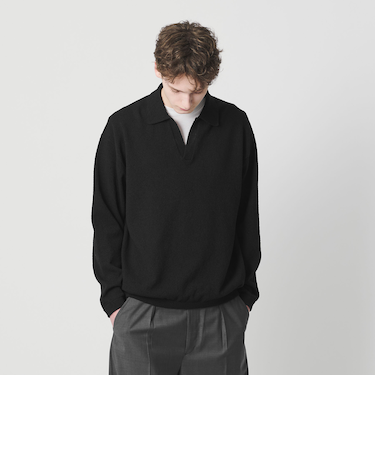 クリンプ コットン ポロ スキッパー ニット