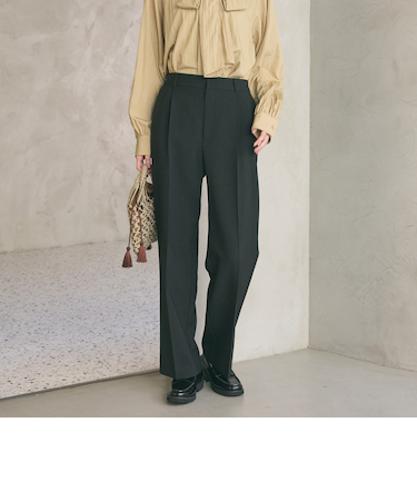 【WEB限定 Wardrobe DAILY MINIMAL】メランジ タックストレートパンツ ウォッシャブル