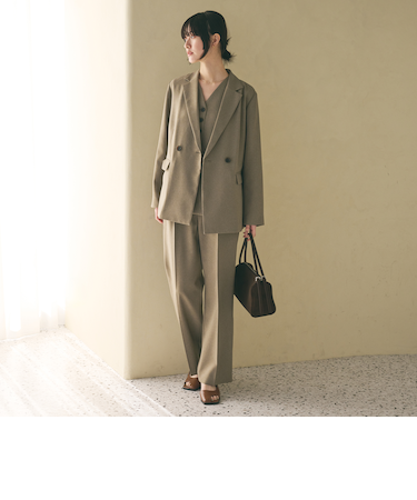 【WEB限定 Wardrobe DAILY MINIMAL】メランジ タックストレートパンツ ウォッシャブル