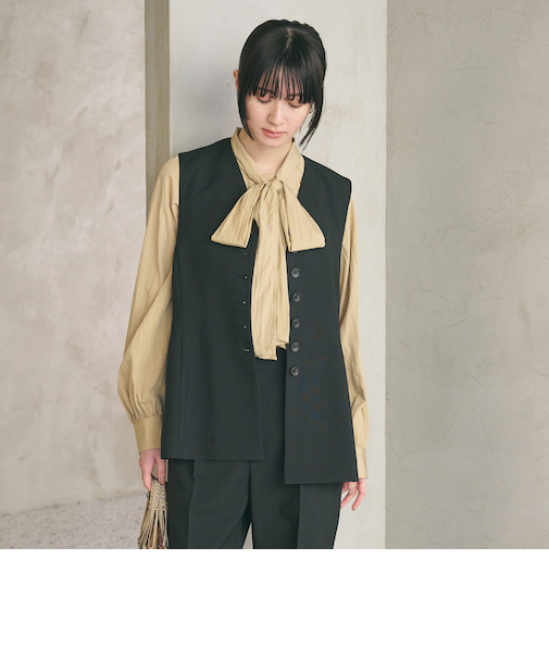 【WEB限定 Wardrobe DAILY MINIMAL】メランジ ペプラムベスト ウォッシャブル