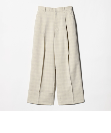 ポリエステルブレンド チェック ワイドヘムパンツ