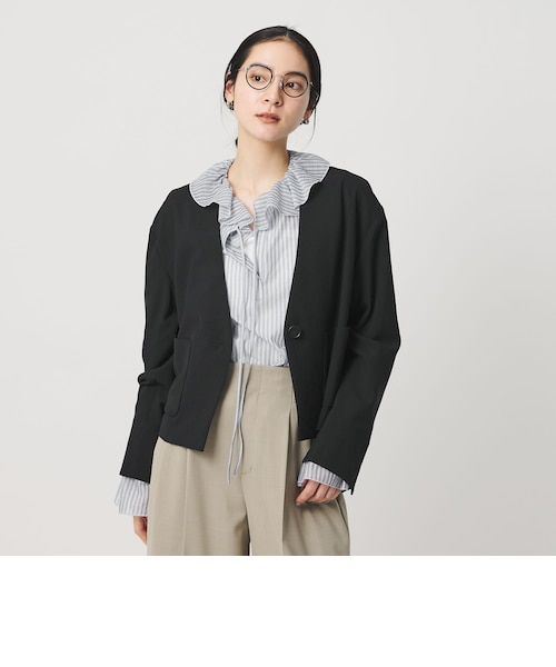 美品　ユナイテッドアローズ ラッフル スキッパーブラウス ウォッシャブル ストライプ ラッフル スキッパーブラウス ウォッシャブル