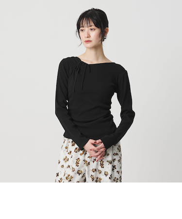 コットンリブ リボンギャザーカットソー