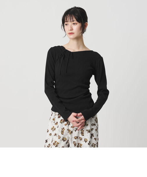 コットンリブ リボンギャザーカットソー