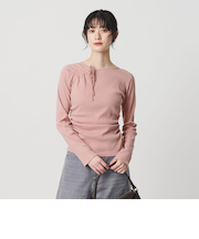 コットンリブ リボンギャザーカットソー