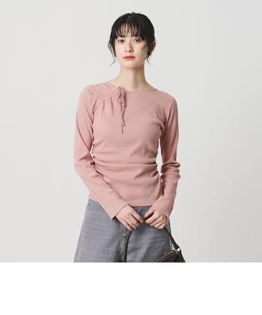 コットンリブ リボンギャザーカットソー